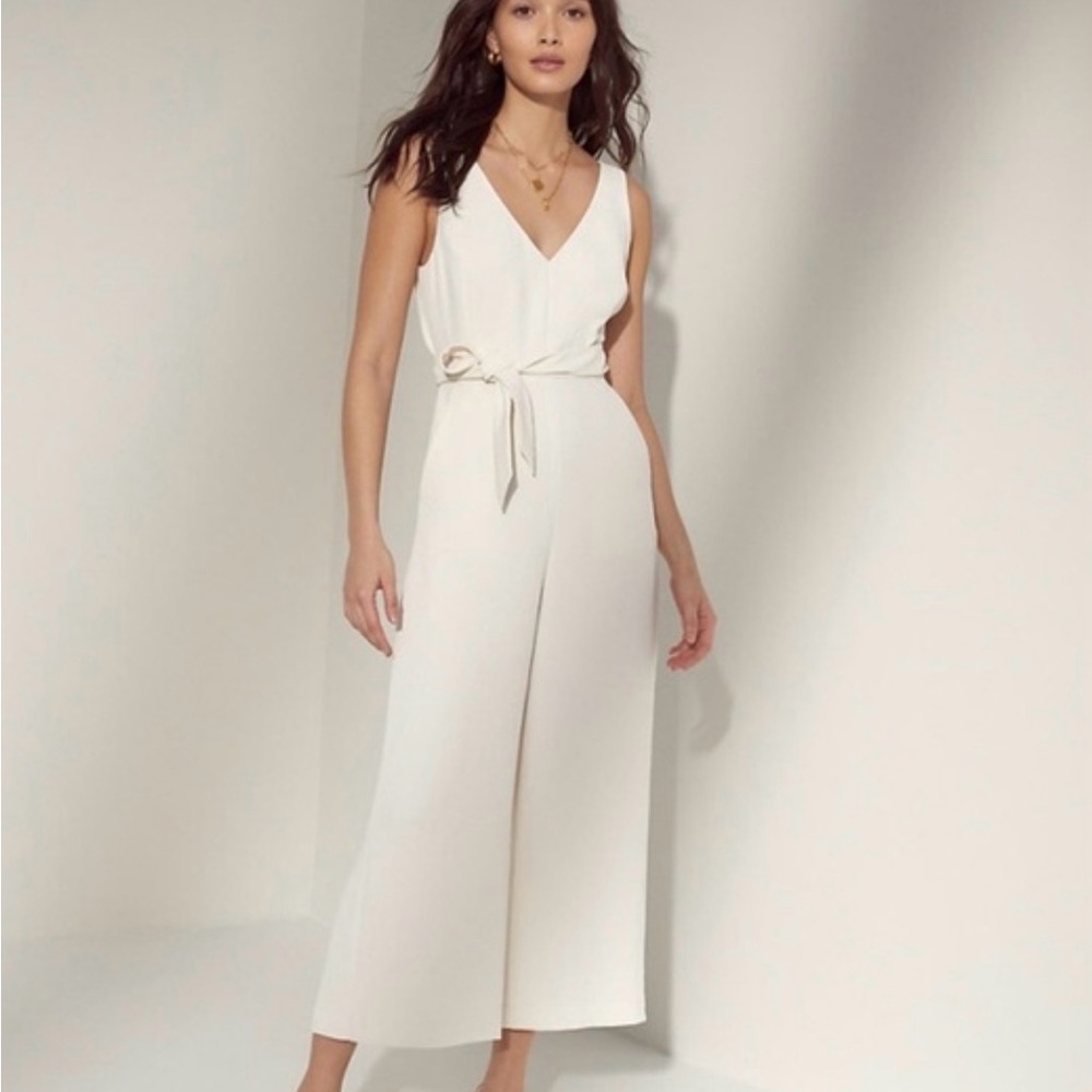 Aritzia Light Gray Sleeveless V-Neck Wide-Leg Jumpsuit